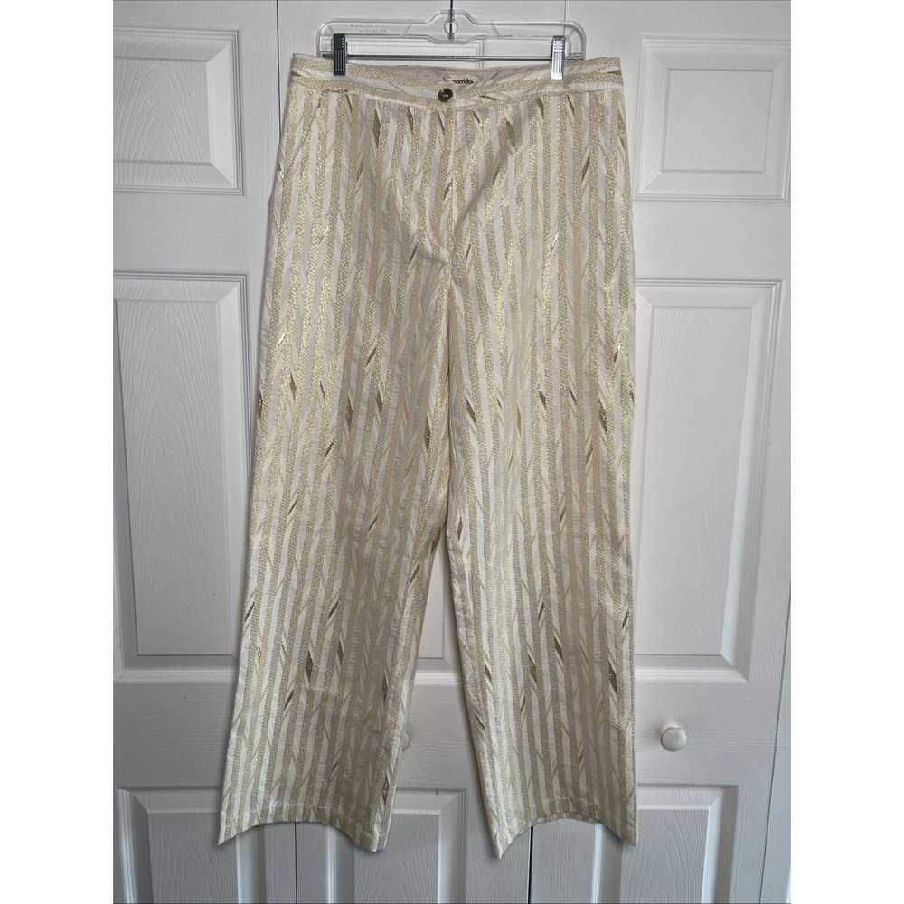 Porridge Womens 10 Gold Straight Wide Leg Pants Kelyn Gold Shine Trouser Pants